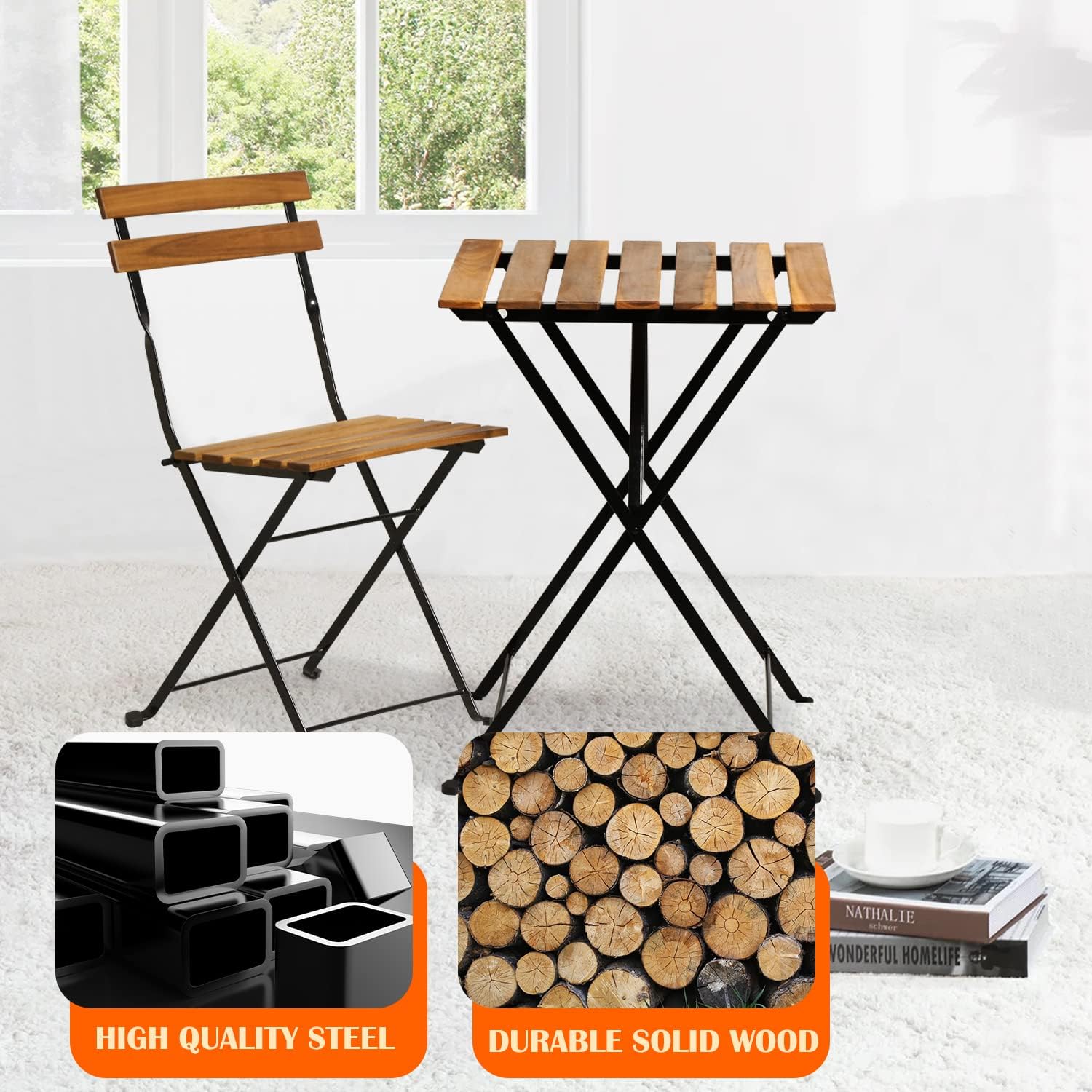 Natural wood 3-piece folding p - Bistro Table Set recension och pris